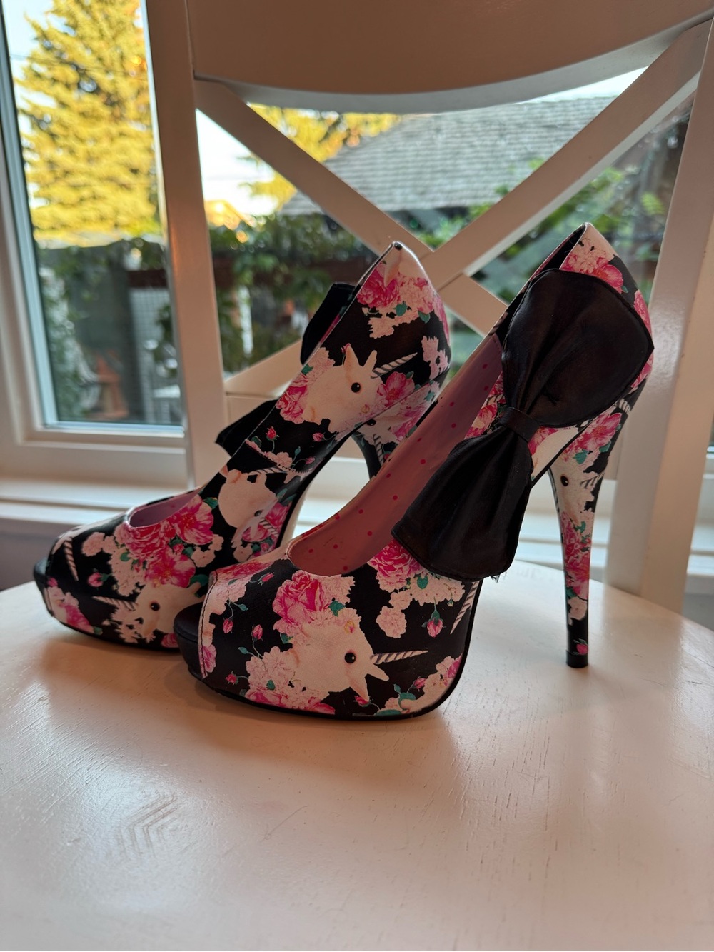 Rare Iron Fist Buns and Roses Unicorn Platform stiletto Heels Floral Black Pink